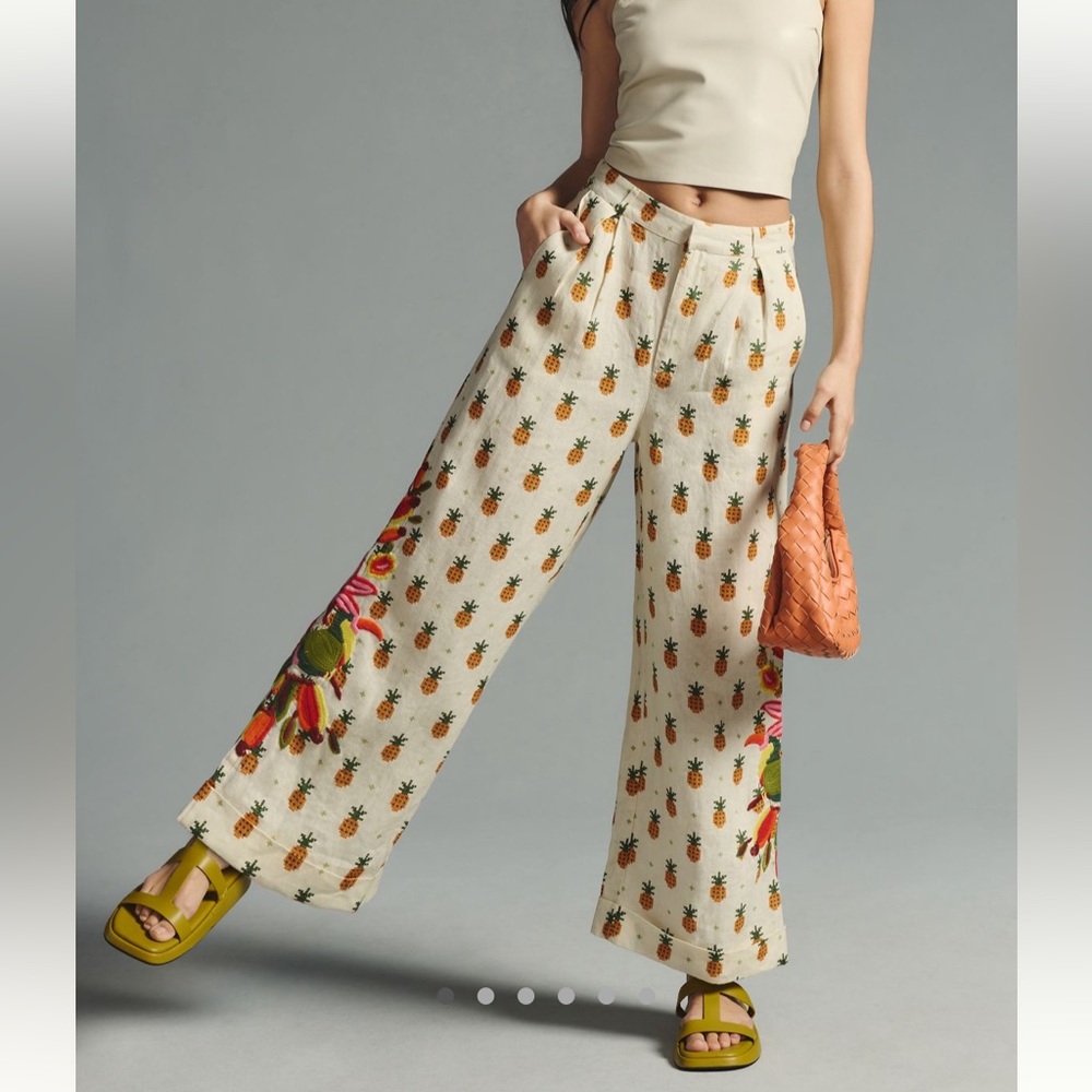 Farm Rio Anthropology Pineapple Pant with Embroidery